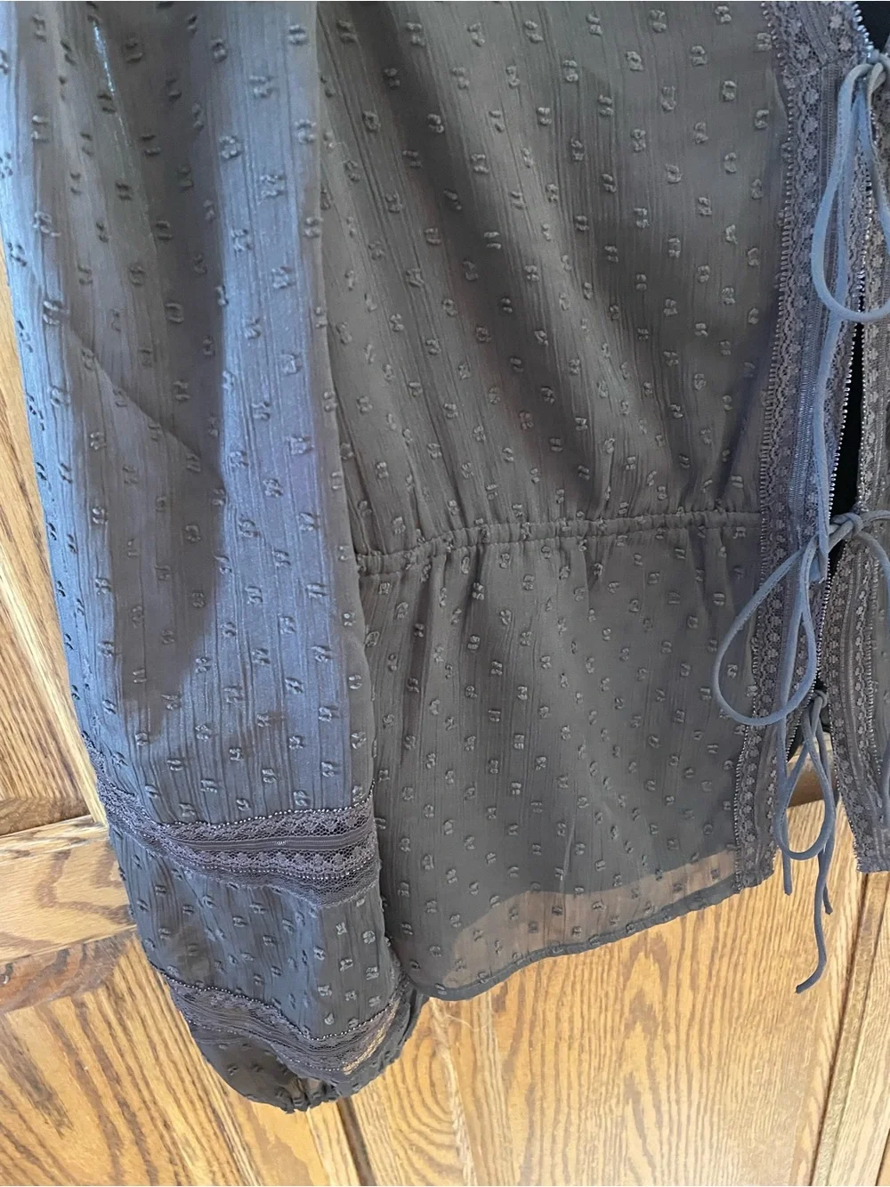 Abercrombie & Fitch Dark Brown Tie-Front Swiss Dot Peplum Blouse